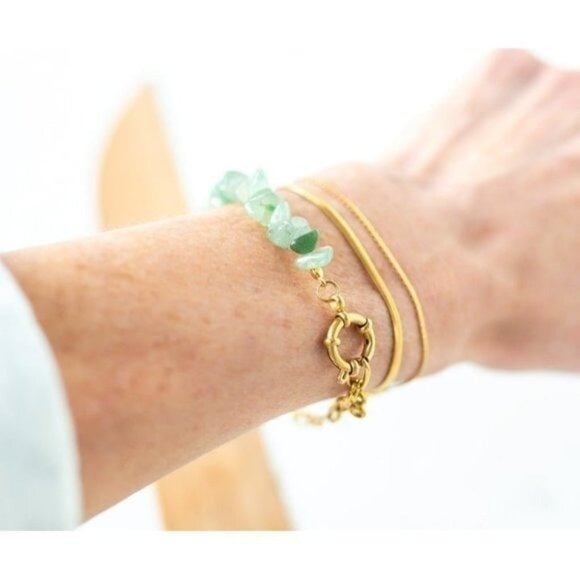 Waterproof Dainty Gold Paperclip Chain Necklace &  Gemstone Beaded Bracelet - Picture 3 of 9